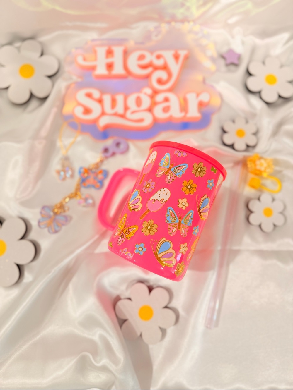 Hey Sugar Pink Butterfly mug with accessories